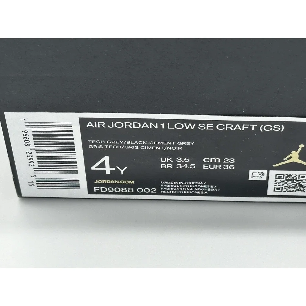 Size 4Y - Nike Air Jordan 1 Low Craft 'Tech Grey' Sneaker FD9088-002 No Box Lid